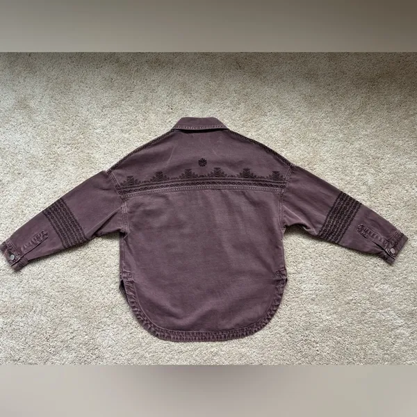 Dear John Purple/Maroon Denim Button-Up Jacket with Embroidered Aztec Details - Image 6