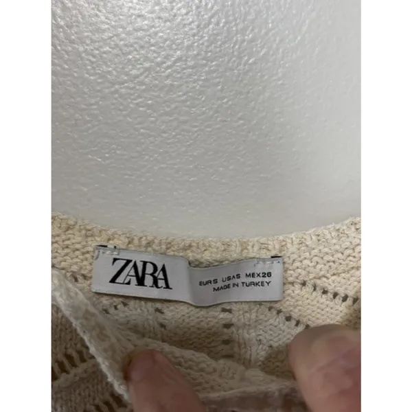 ZARA Women’s S Cream Crochet Knit Lace Ruffle Peplum Top Boho Romantic Festival - Image 4