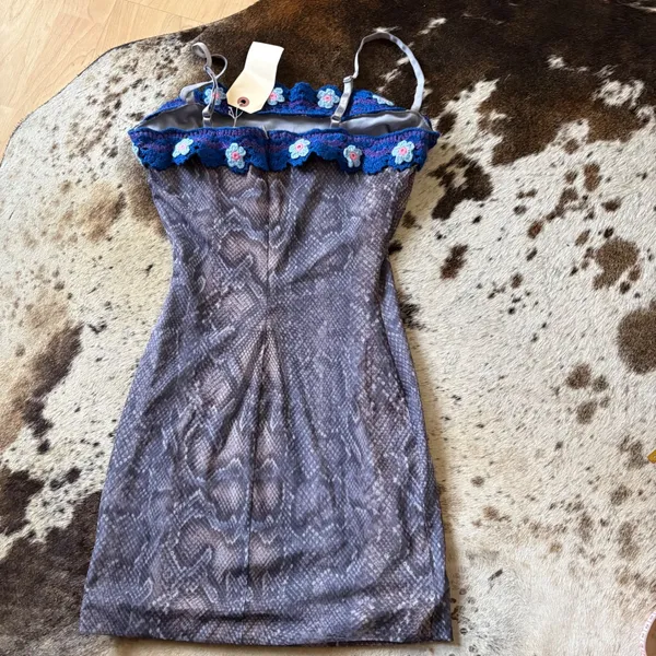 Danielle Guizio REVOLVE Snake Print Mesh Mini Dress Floral‎ Crochet Trim Size XS - Image 5