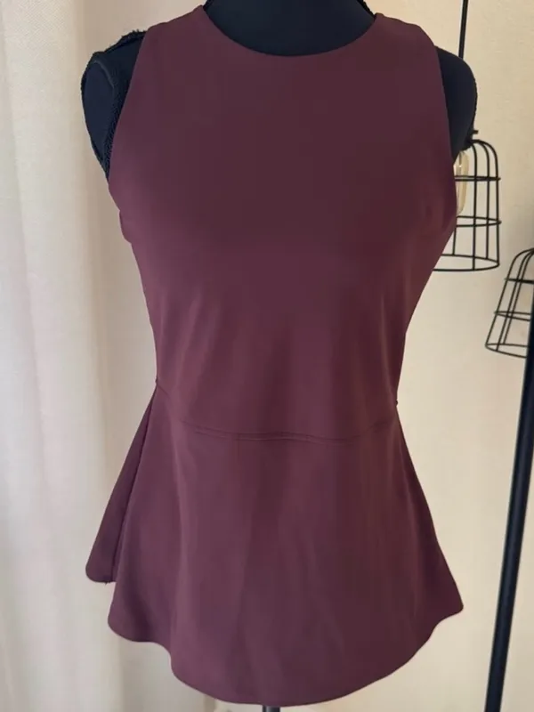 Spanx Brown Peplum Tank Top Small Stretch Athleisure Activewear - Image 2