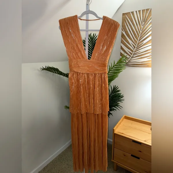 Sabina Musayev Women's Orange Ophelia Pleated Maxi Dress Large‎ - Image 3
