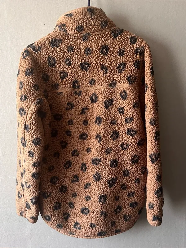 Abercrombie & Fitch Brown Leopard Sherpa Half Zip Sweater Size Medium - Image 7