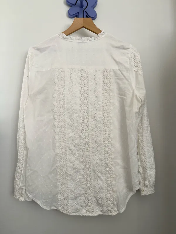 Sundance Large White Floral Embroidered Long Sleeve Blouse Crew Prairie Cottage - Image 4