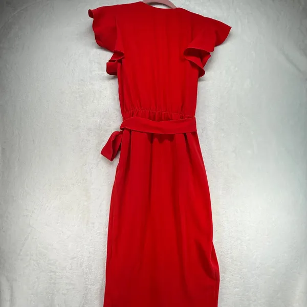 Amanda Uprichard Maxi Dress Ruffle Sleeve‎ Wrap Red Dress Party Cocktail Size P - Image 8