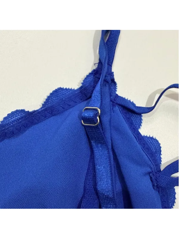 Avidlove Women’s M Blue Lace Bralette Strappy Longline Lingerie Top - Image 4