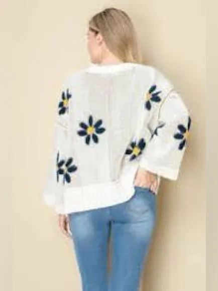 POL Daisy Knit V Neck Long Sleeve Sweater. Size Medium - Image 2