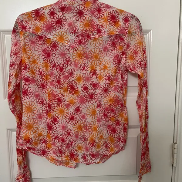 Panhandle Slim Pink and Orange Floral Button Down Shirt Size S - Image 9