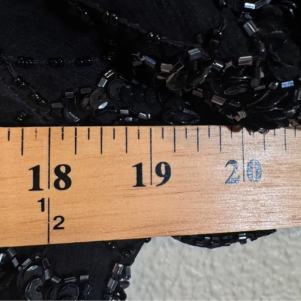 Vintage Stenay Black Silk Beaded Blouse Womens L Short Sleeve Formal Dressy - Image 11