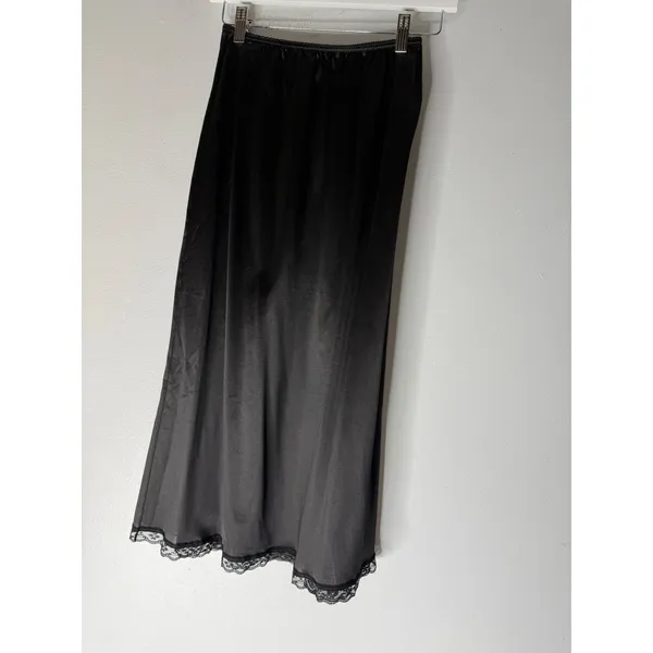 Vintage warners black nylon midi slip skirt lace trim‎ medium USA - Image 2