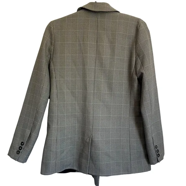 Topshop Sz 2 Oversized Double‎ Breasted Checkered Houndstooth Blazer Black White - Image 2