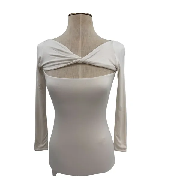 SER.O.YA Irene Twist Cutout Midi Dress White Long Sleeve Bodycon Size XS‎ - Image 5