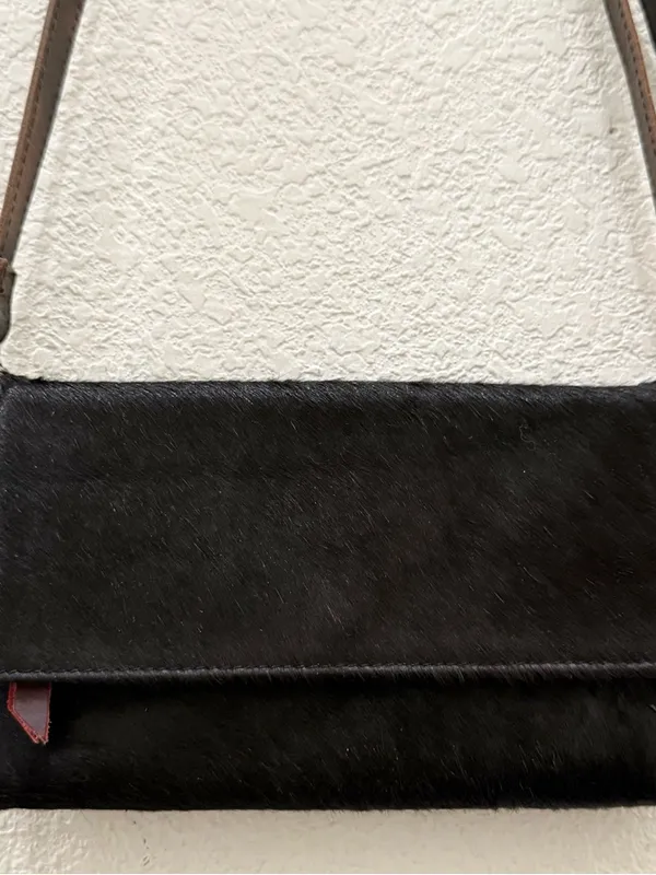FREEBIRD By Steven Lola Black Calf Hair Leather Wallet Clutch Crossbody Bag - Image 13