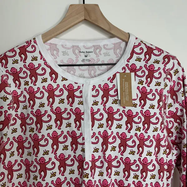 Roller Rabbit Monkey Pajama Top Pink Womens Medium New - Image 7