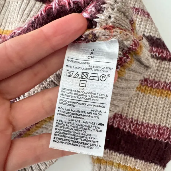 Old‎ Navy Striped Knit Sweater Womens Small S Pullover Crew Neck Beige Burgundy - Image 4