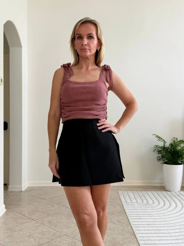 Free People Boulevard Mauve Ruched Tie Shoulder Crop Tank Top Size S - Image 2