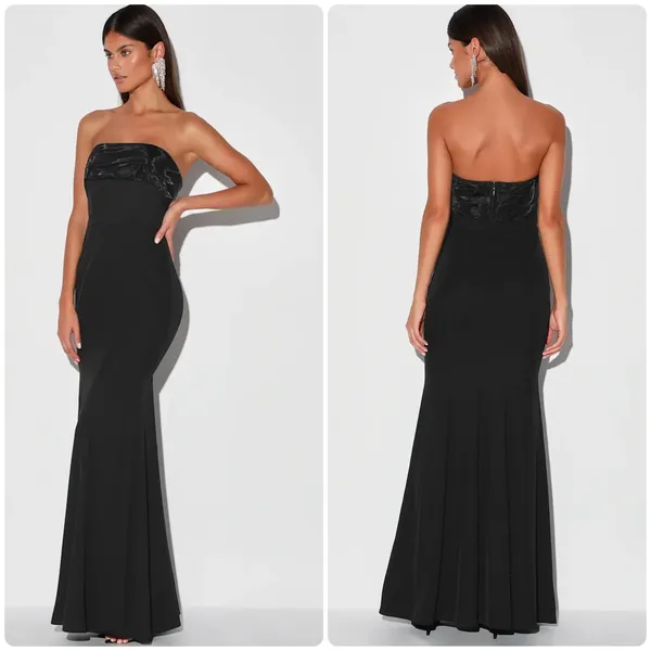 NWT Lulus Womens Brilliantly Bold Strapless Mermaid Maxi Prom Dress Size S Black - Image 2