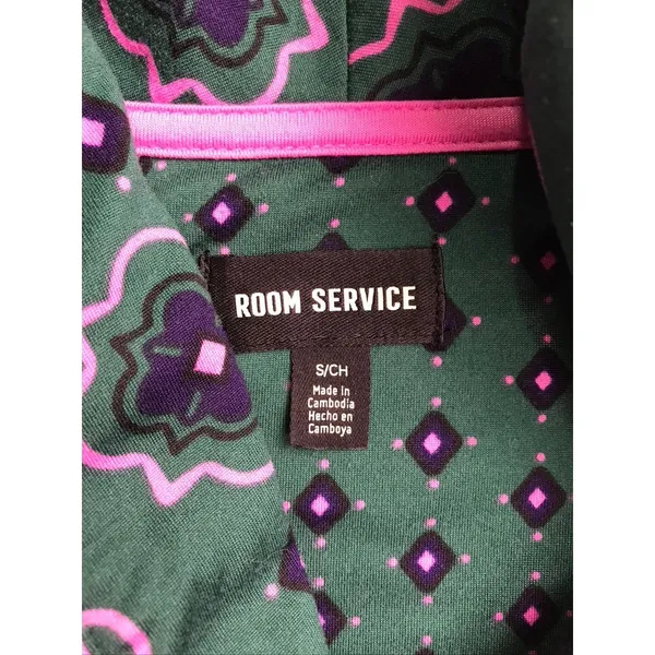 Room Service Pajama Set Women Small Green Pink Geometric Long Sleeve‎ - Image 2