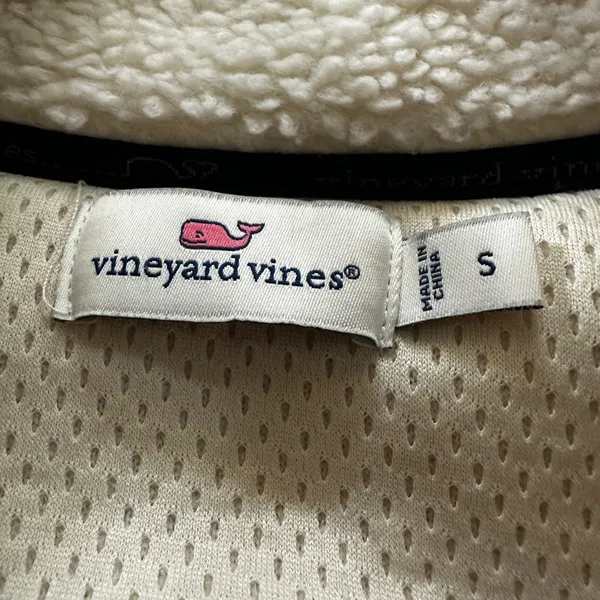 Vineyard Vines Women’s S Ivory Full Zip Vest Pockets Logo Sherpa Solid - Image 4