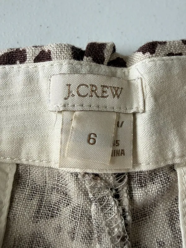 J. Crew women's 6 brown and beige leopard print linen shorts zip fly and hook - Image 6