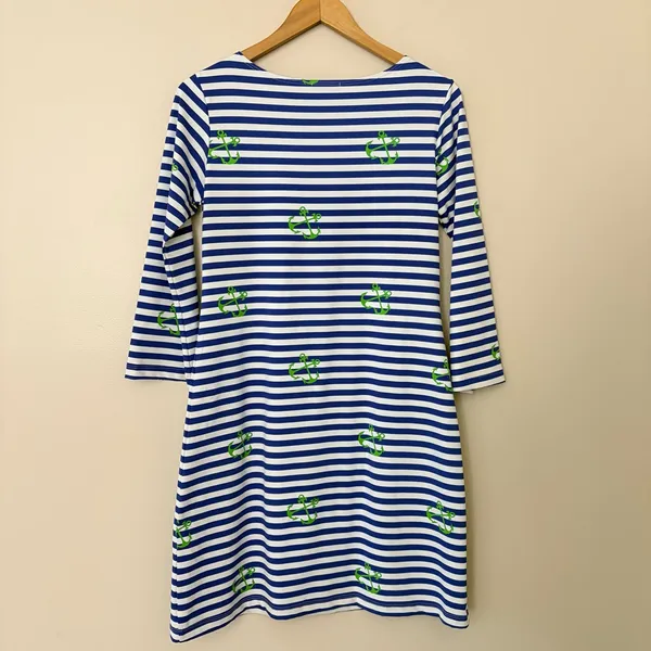 Melly M Nautical Stripe‎ Anchor Dress 3/4 Sleeve Boat Neck Size M Made in USA - Image 5