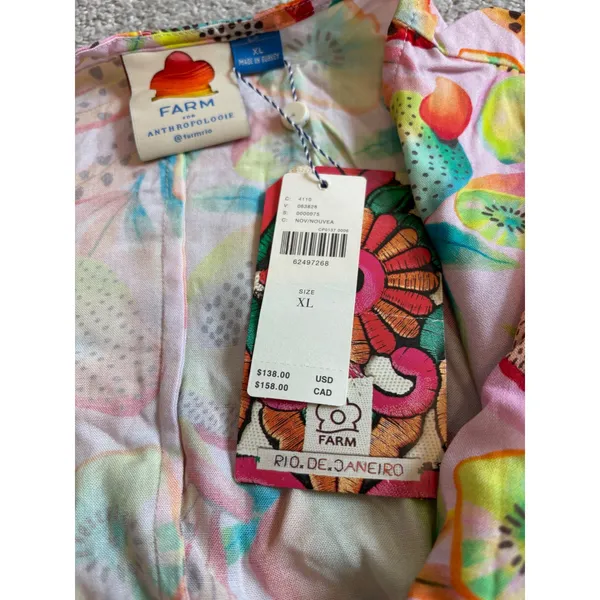 NWT Farm Rio Anthropologie Wrap Top XL Multi Tropical Fruit Beaded Tassel Summer - Image 3