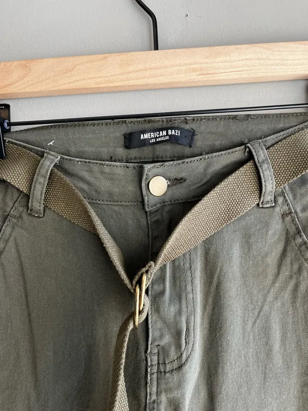 American Bazi Women’s Olive Cargo Pants with Belt - Image 3