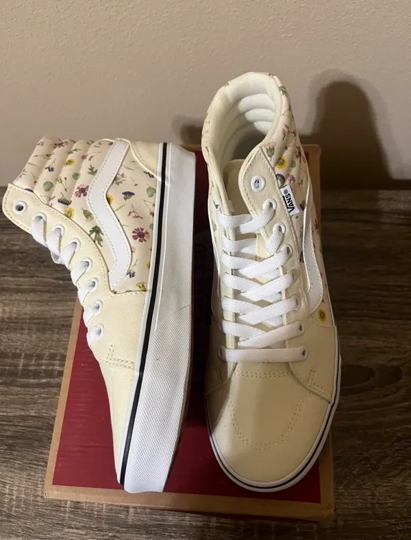 Vans Cream Floral Hi Top Sneakers 8 - Image 6