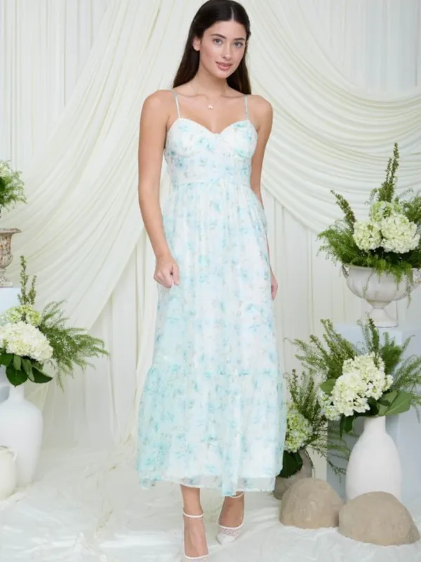 Floral Spaghetti Strap Corset Midi Dress Medium - Image 2