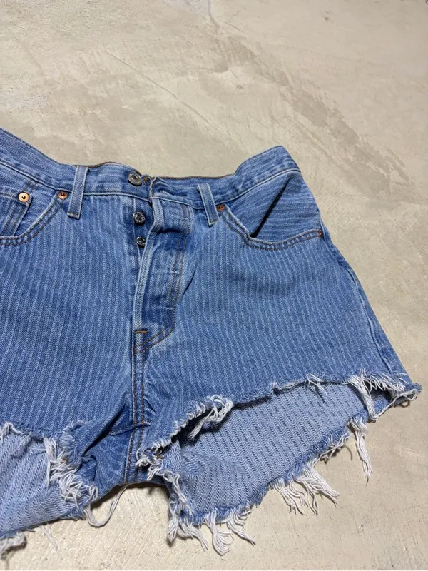 Levi's 501 Distressed striped Denim Shorts blue 30 - Image 3