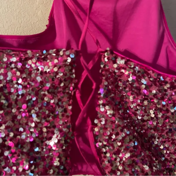 Love & Piece Collection Hot Pink Sequin Halter Crop Top - Image 4