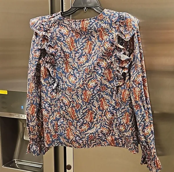 💕SEZANE💕 West Shirt Ranch Marine Multi-Color Paisley Floral Print FR 38 = US 6 - Image 10