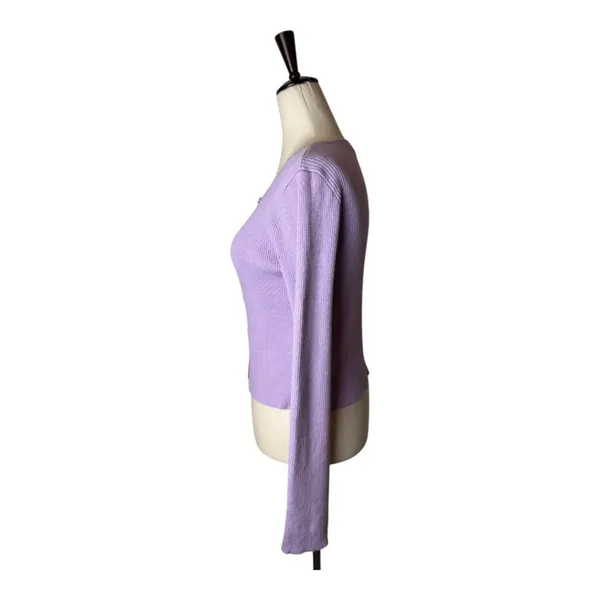 Tiger Mist Sweater Women XS Purple Ribbed Knit Monica Cardigan Sexy‎ Preppy - Image 7