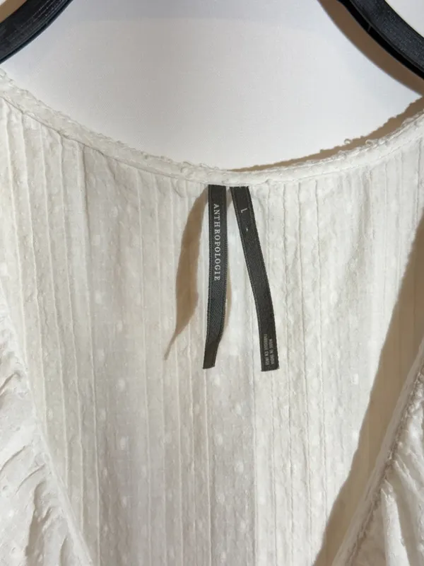 Anthropologie Sleeveless Pintuck Ruffle V-Neck Blouse Feminine Cotton Top Size L - Image 6