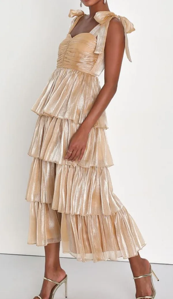Lulus Gold Midi Dress - Image 2
