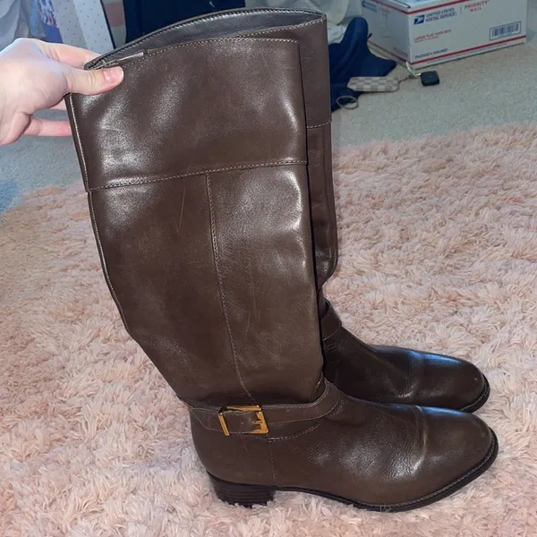 Banana Republic Brown Leather Zip Knee High Riding Boots - Image 3