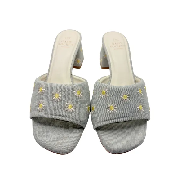 Oasis‎ Society Altar'd State Olive Denim Daisy Embroidered Mules Sandals New 7.5 - Image 13