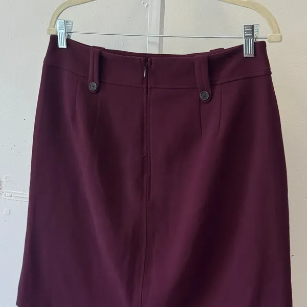 Ann Taylor LOFT Burgundy Maroon Mini Skirt Size 8 A-Line Stretch Pockets Career - Image 5