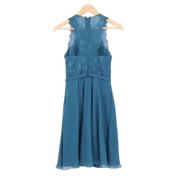 Azazie Peacock Blue Lace Chiffon Fit & Flare Bridesmaid Dress Size A0 Sleeveless - Image 5