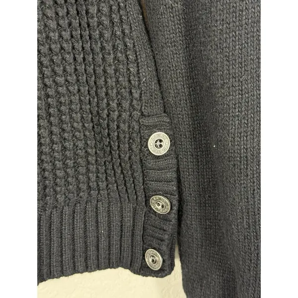 Lauren Ralph Lauren Waffle Knit Sweater M Angora Blend Button Hem Black Grunge - Image 5