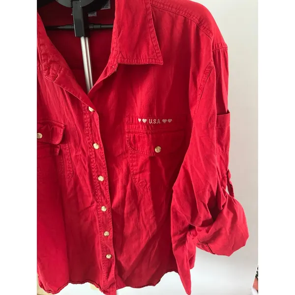 Carolina Blue Plus Women's Red "USA" Button down Blouse Size 24‎ - Image 2