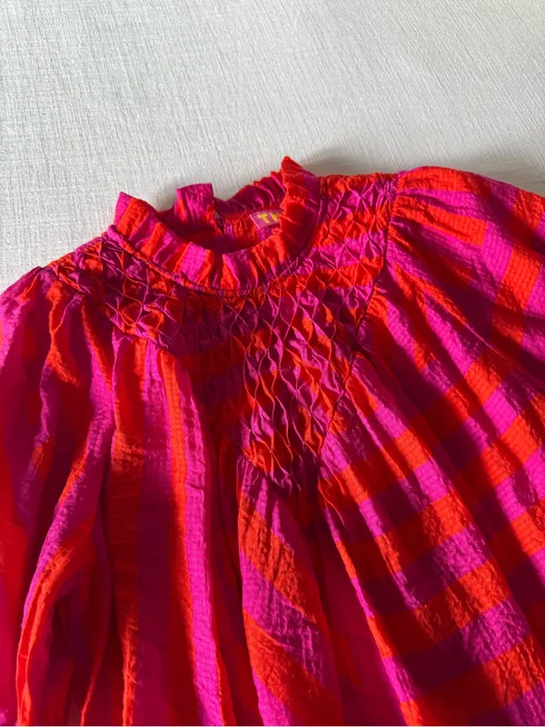 THML Pink/Orange Smocked Neck Ruffle Blouse - Image 6