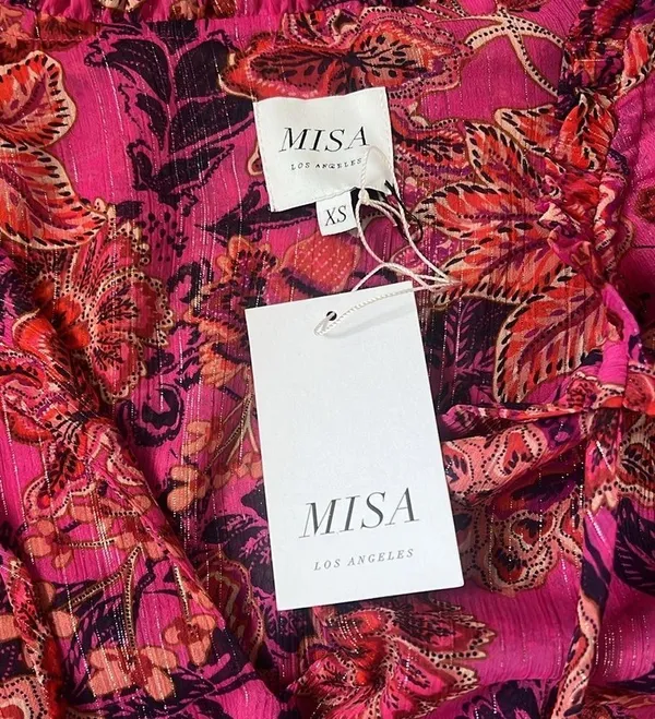 NWT MISA Los Angeles Leeva Floral Chiffon Bell-Sleeve Mini Dress Size XS - Image 2