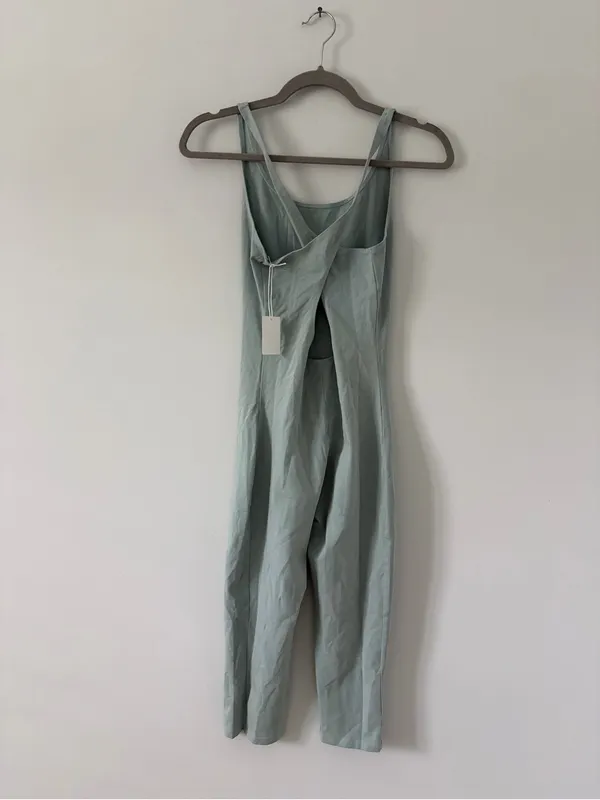 LACAUSA Flow Arya Sleeveless Open Back Organic Cotton Jumpsuit Sea Glass NWT S - Image 4
