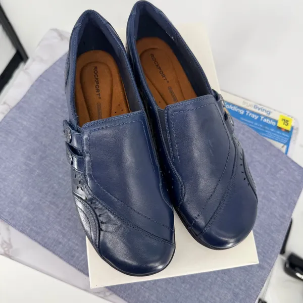Rockport Daisey Slipon Womens 7N Navy Blue Leather Perforated Loafers CH4056‎ - Image 4