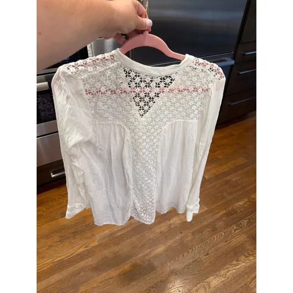 Free People button-front blouse features delicate crochet detailing‎ along small - Image 2