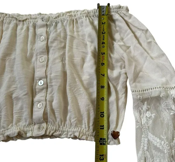 Kendall & Kylie Ivory Boho Bohemian Embroidered Crop Top Women Sz Small | 42-23 - Image 7