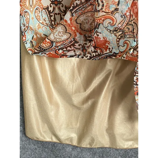 Vintage Tanner 100% Silk Paisley Slip Dress Size 2 Orange Brown Boho - Image 4