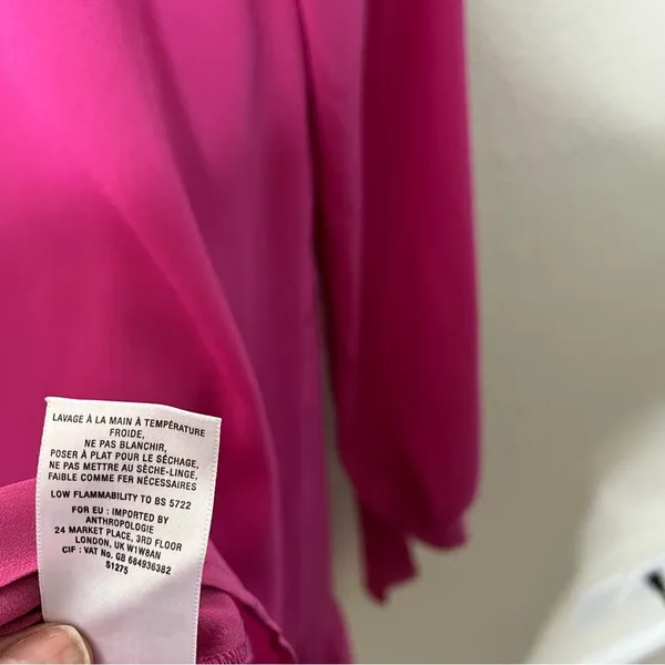 Anthropologie Mare Mare Hot Pink Ling Sleeve Tunic‎ Dress Dropped Waist Size XS - Image 6
