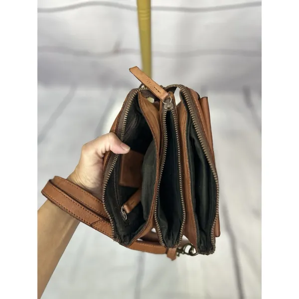 Harbour 2nd Luna Cognac Leather Crossbody Belt Bag Convertible 5 Compartment - Image 7