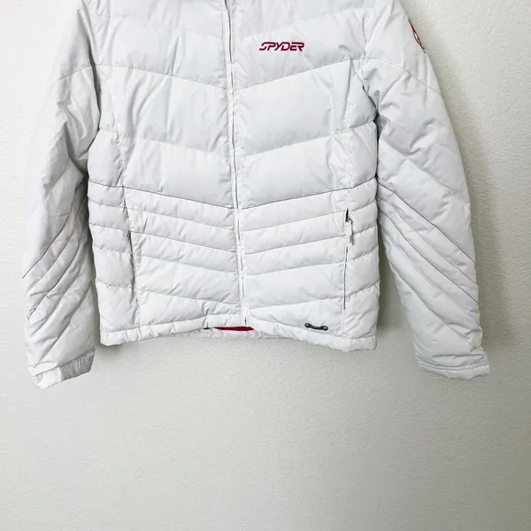 [Spyder] White Winter Puffer Ski Snowboard Jacket Hooded Rainbow Seams Size 4 - Image 7